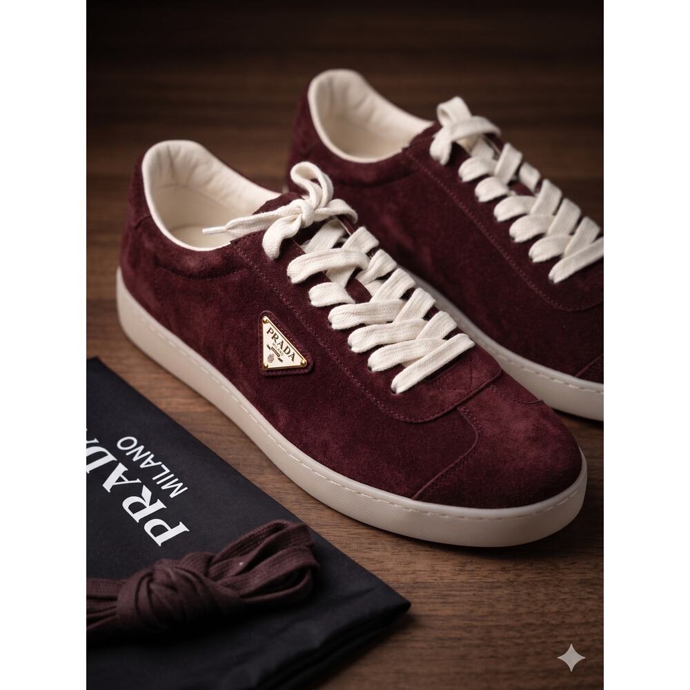 NWT Prada Milano Men Suede Sneakers Bordeaux Shoes Size 11